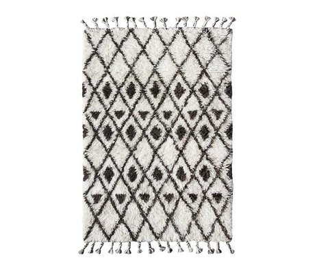 HK-living Berber tæppe håndknyttet uld sort og hvid 120x180cm