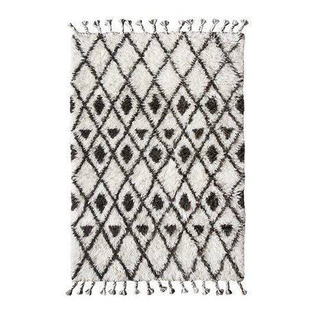 HK-living Berber carpet hand knotted wool black and white 120x180cm