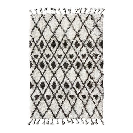 HK-living Berber tæppe håndknyttet uld sort og hvid 120x180cm