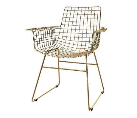 HK-living chaise de fil avec accoudoirs acier fil laiton 72x56x86cm