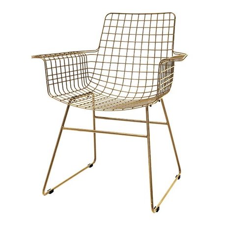 HK-living chaise de fil avec accoudoirs acier fil laiton 72x56x86cm