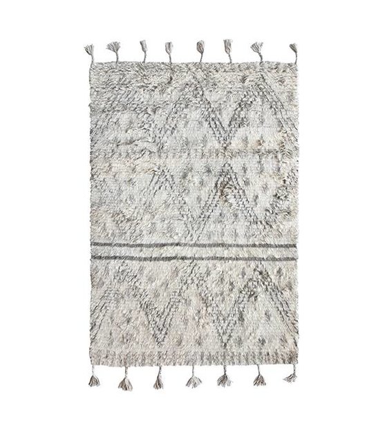 HK-living Berber carpet hand-weaved wool gray white ...