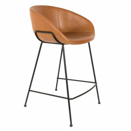 Zuiver Tabouret de bar feston cuir marron 54,5x53x88,5cm