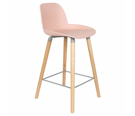Zuiver Bar chair Albert Kuip counter pink plastic wood 45x47,5x89cm