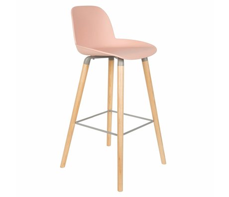Zuiver Bar chair Albert Kuip pink plastic wood 50x48x99cm