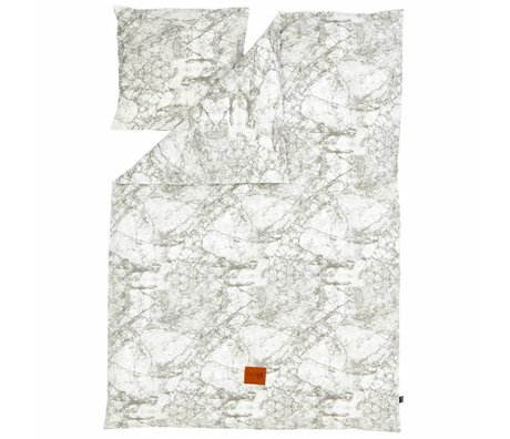 Ferm Living Sheets 'Marble' cotton, gray / white, 140x200 cm - Adult