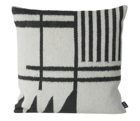 Ferm Living Oreillers Kilim noir Lines, noir / gris, 50x50cm