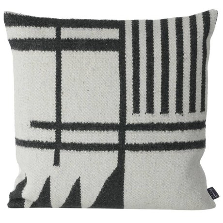 Ferm Living Oreillers Kilim noir Lines, noir / gris, 50x50cm