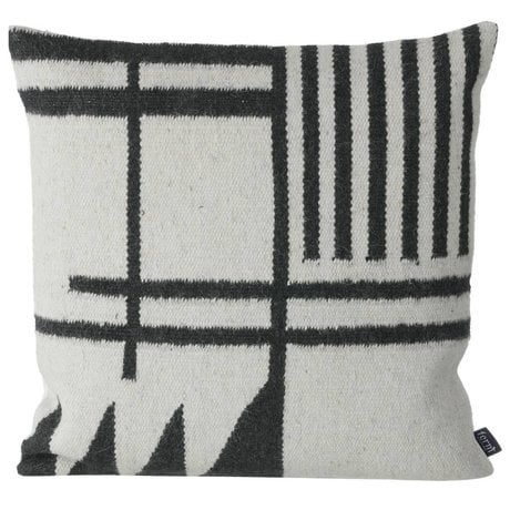 Ferm Living Pillows Kilim Black Lines, black / gray, 50x50cm