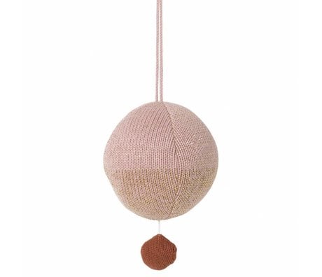 Ferm Living Mobile with music knitted cotton ball pink Ø10cm