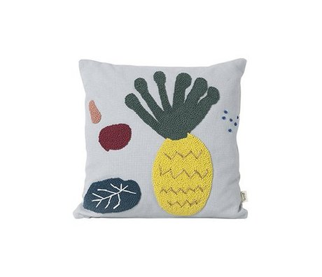Ferm Living Coussin lumière ananas en toile de coton bleu 40x40cm