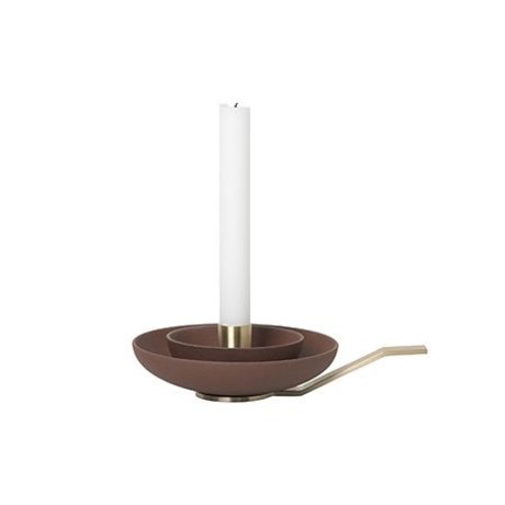 Ferm Living Lysestage Omkring rødbrunt guldfarvet keramisk metal 5,4x23x4cm