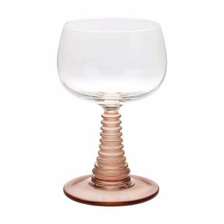 HK-living Wine glass with turned foot pink glass 8,5x8,5x13,5cm