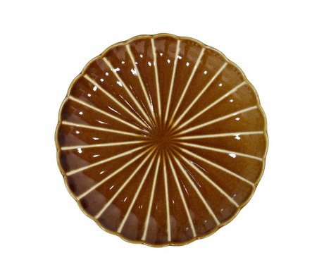 HK-living Pastry plate Kyoto brown striped ceramic 20x20x3cm