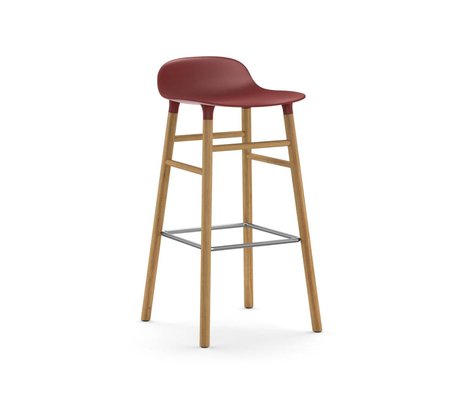 Normann Copenhagen Bar chair shape red brown plastic oak 45x45x87cm
