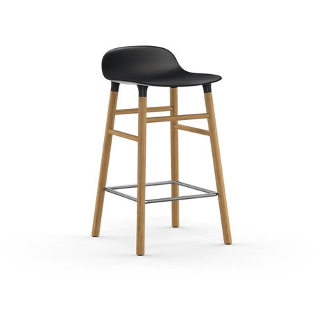 Normann Copenhagen Tabouret forme noir brun plastique chêne 43x42,5x77cm