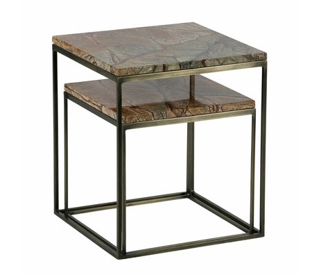 BePureHome Ensemble de 2 tables d'appoint en métal et marbre vieilli