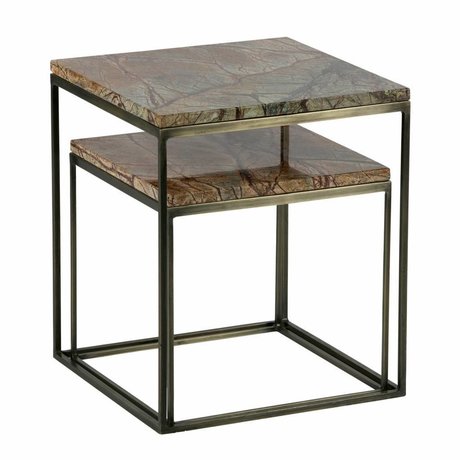 BePureHome Set di 2 tavolini metallici in ottone anticato in marmo