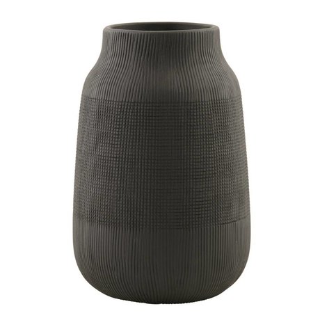 Housedoctor Groove earthenware vase, black, Ø15x22cm