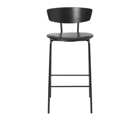 Ferm Living Bar stool Herman Low black leather wood metal 39,5x39,5x83,5cm