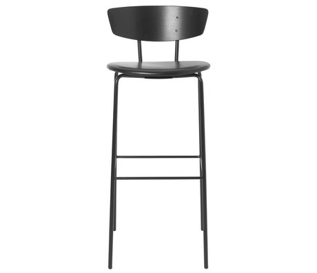 Ferm Living Tabouret de bar Herman High cuir noir bois bois 40,5x43x96cm