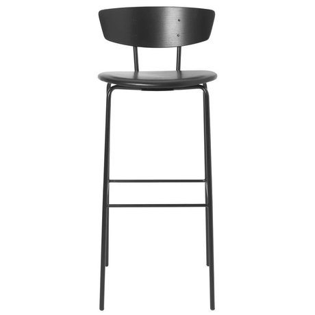 Ferm Living Tabouret de bar Herman High cuir noir bois bois 40,5x43x96cm