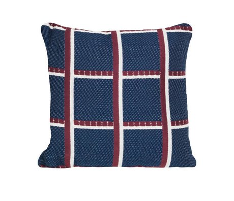 Ferm Living Throw pillow Checked blue red textile 40x40cm