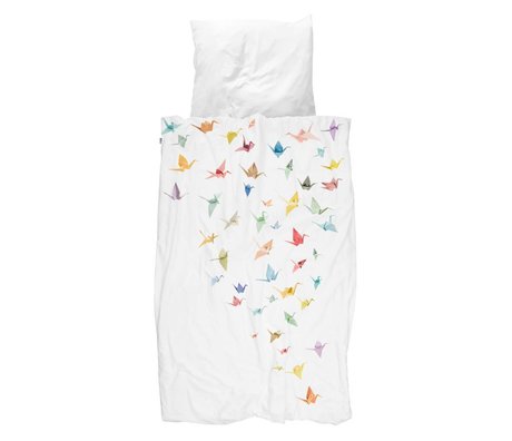 Snurk Duvet cover crane birds white cotton 140x200 / 220cm + 60x70cm