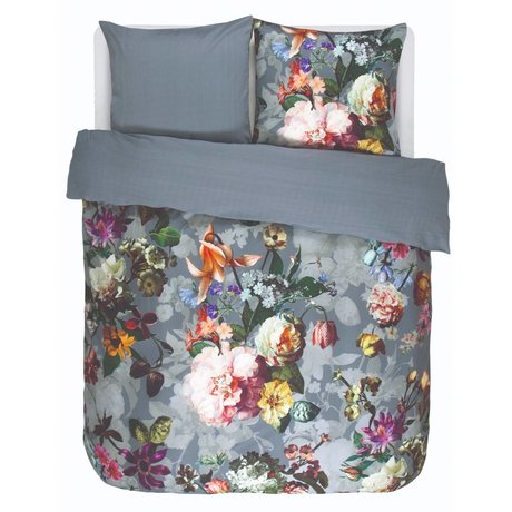 ESSENZA Housse de couette Fleur en coton bleu délavé 260x220 + 2 / 60x70cm