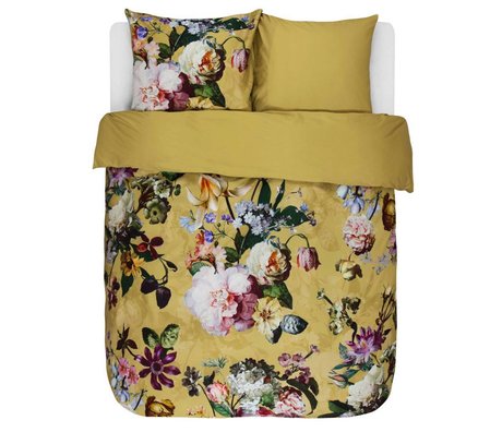 ESSENZA Funda nórdica Fleur dorado amarillo algodón satén 260x220 + 2 / 60x70cm