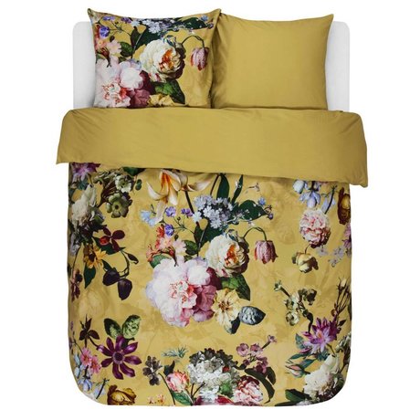 ESSENZA Funda nórdica Fleur dorado amarillo algodón satén 260x220 + 2 / 60x70cm