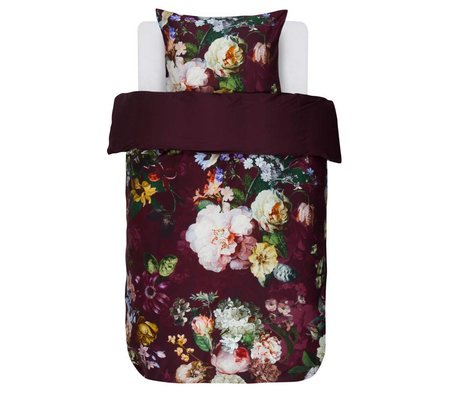 ESSENZA Duvet cover Fleur Burgundy purple cotton satin 140x220 + 60x70cm