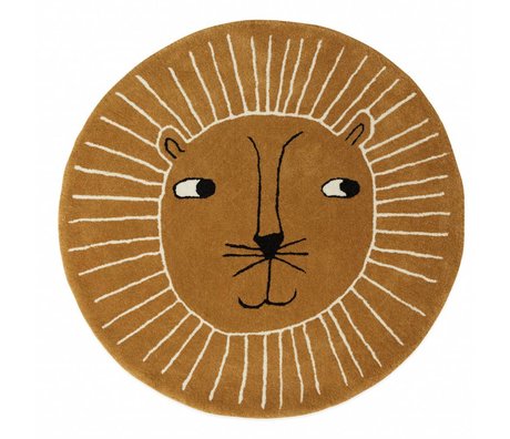 OYOY Carpet lion brown wool cotton ø95cm