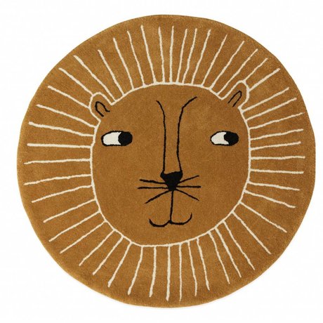 OYOY Alfombra león lana marrón algodón ø95cm
