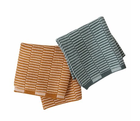 OYOY Tea towels Stringa caramel brown mint green set of 2 pieces 25x25cm