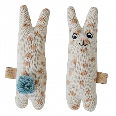 OYOY Rattle baby rabbit beige blu in cotone 4,5x14cm