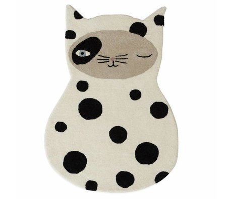 OYOY Tapis Zorro chat en coton laine blanc / gris anthracite 63x90cm