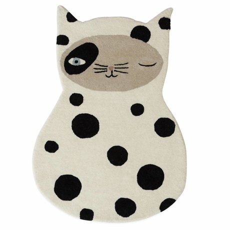 OYOY Tapis Zorro chat en coton laine blanc / gris anthracite 63x90cm