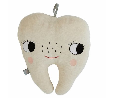 OYOY Cuscino coccolone dente fatato in cotone bianco naturale 22x27 cm