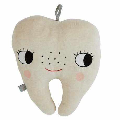 OYOY Cuscino coccolone dente fatato in cotone bianco naturale 22x27 cm