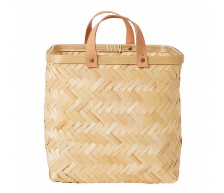 OYOY Basket Sporta square brown bamboo ø28x26cm