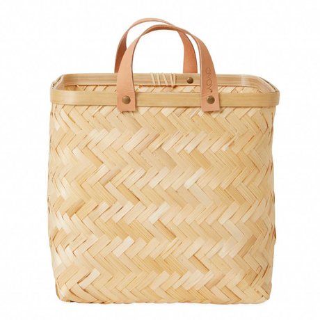 OYOY Basket Sporta square brown bamboo ø28x26cm