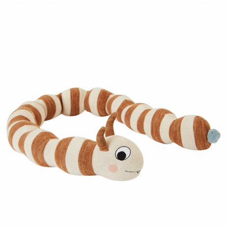 OYOY Almohada de peluche Leo Larve hecha de algodón blanco marrón caramelo ø16x140cm