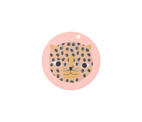 OYOY Mantel leopardo de las nieves redondo coral rosa silicona Ø39x0,15cm