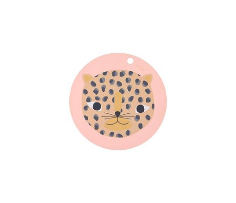 OYOY Placemat snow leopard round coral pink silicone Ø39x0,15cm