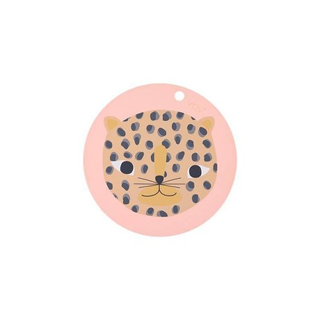 OYOY Placemat snow leopard round coral pink silicone Ø39x0,15cm