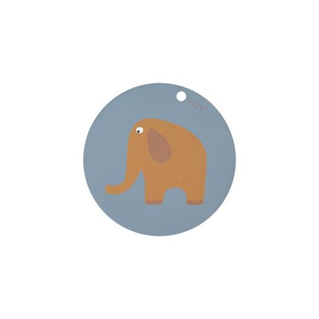 OYOY Placemat elefant runde blå gul silikone Ø39x0,15cm