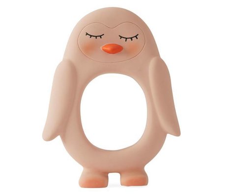 OYOY Bide legetøj pingvin pink naturgummi 10x2,5x13cm