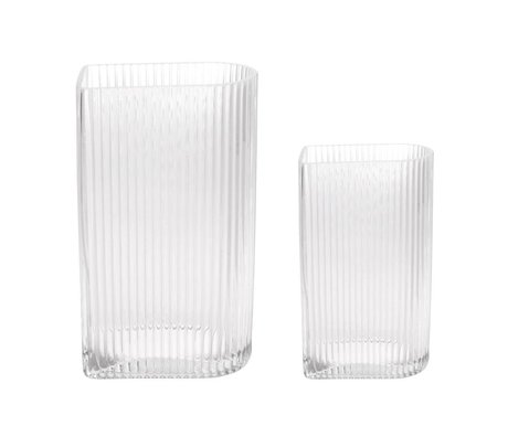 HK-living Vaas Ribbed Transparent Glass Set Van 2