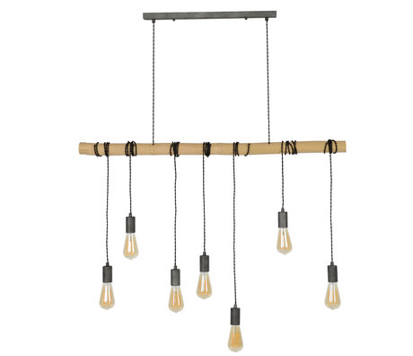 Wonenmetlef Lampada a sospensione Avery 7-fiamme marrone naturale marrone nero bambù 120x6x150cm